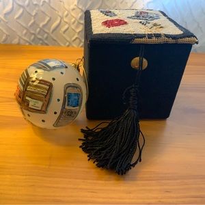 $$ SOLD $$ New Vintage Dillard’s Trimmings Glass Painted Ornament in Box